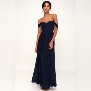 Lulus Harmonious Love Navy Blue Off-the-Shoulder Maxi Dress